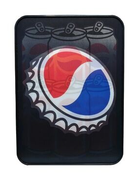 Pepsi Blue, Red & White Mini Fridge with Bottle Cap Graphic